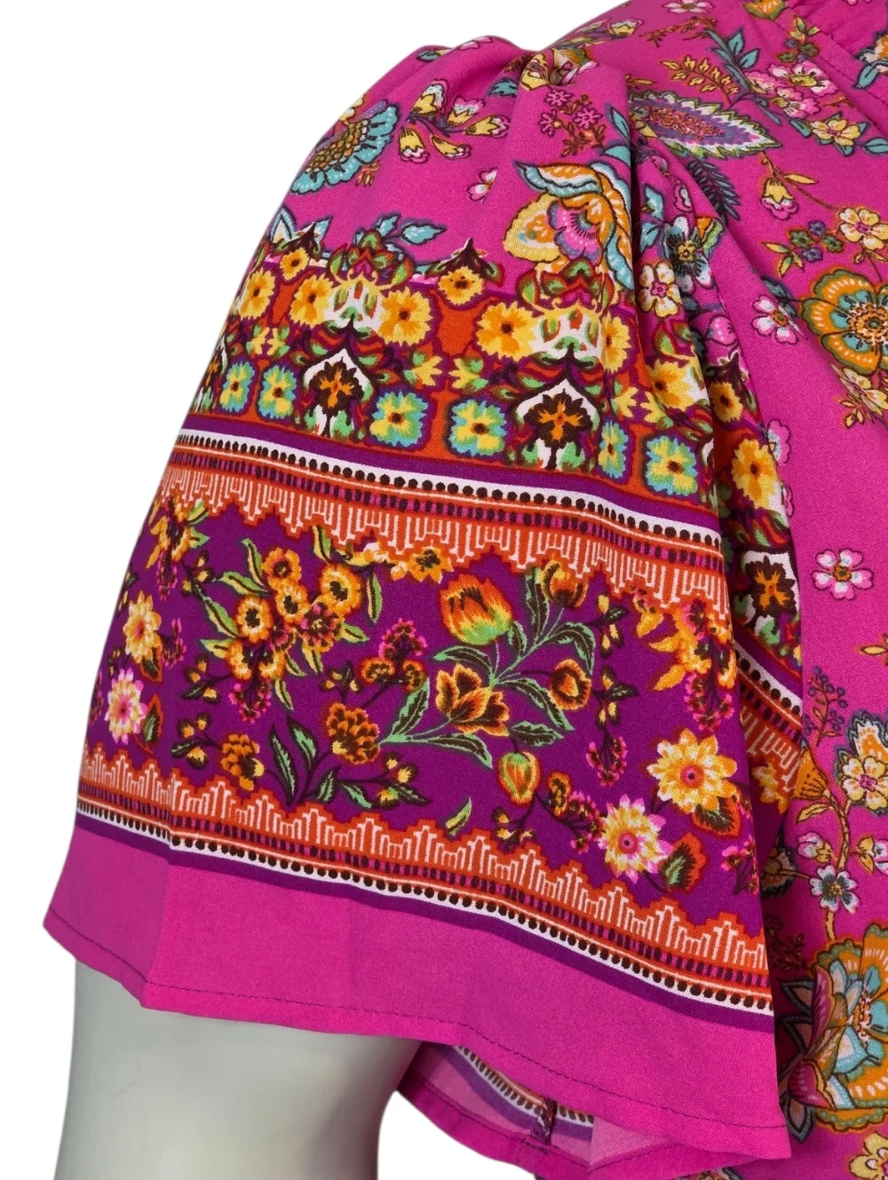 Haptics 3X Fuchsia Floral Maxi Dress Puff Sleeve Boho Fit Flare NWT - Picture 6 of 10